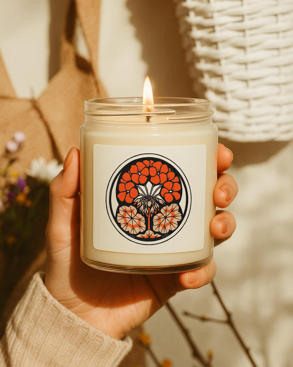 East Indian Cherry Flower Design - Scented Soy Candle